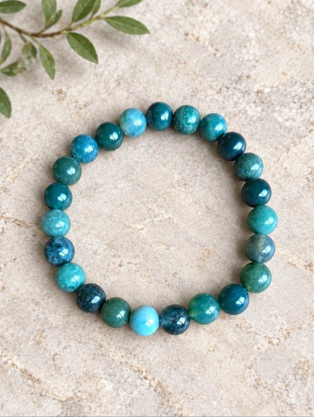 Moss Agate Beaded Stretch Bracelet | Handmade | Green